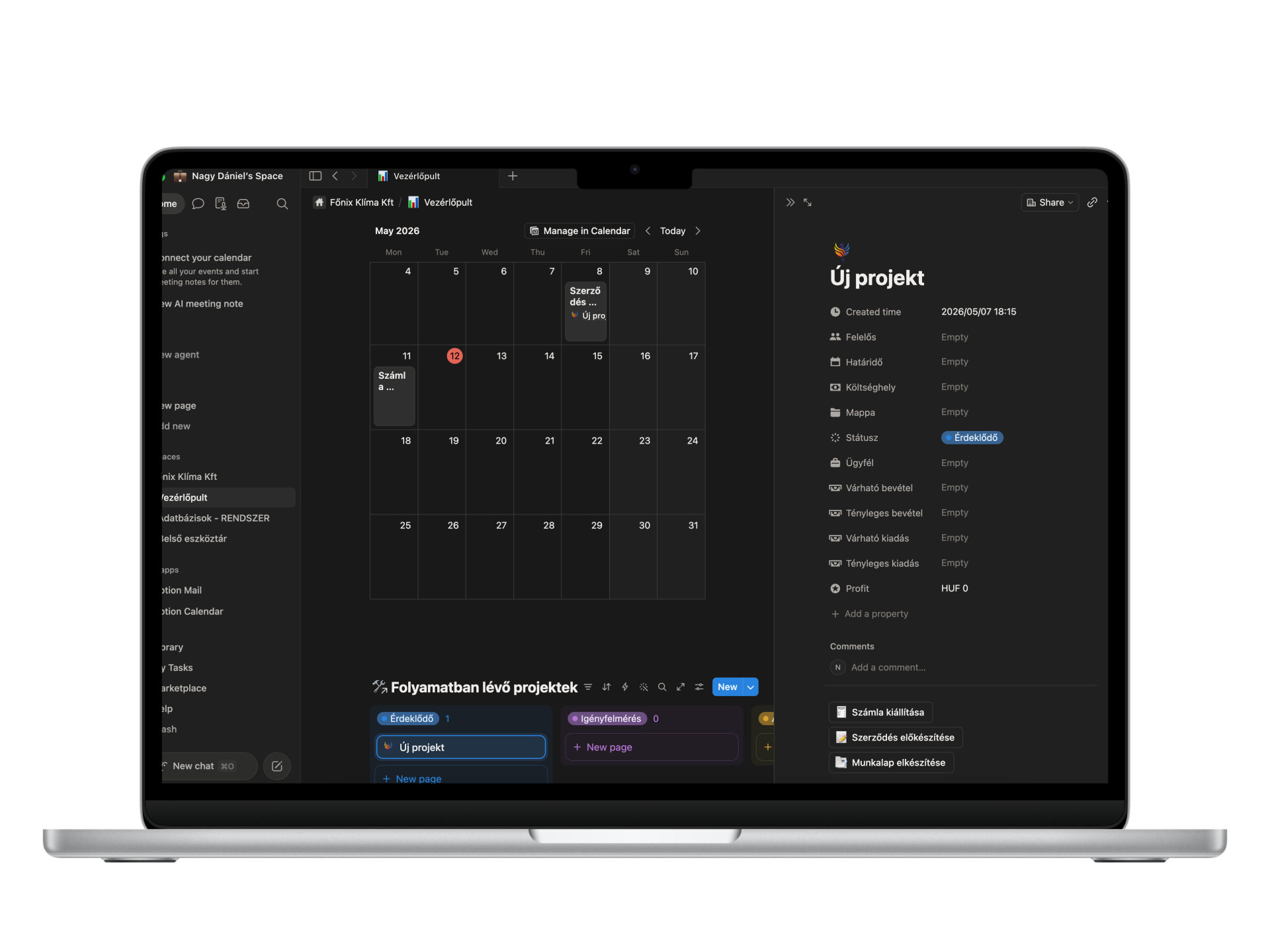 Főnix Klíma - Egyedi Notion CRM és Folyamatautomatizálás